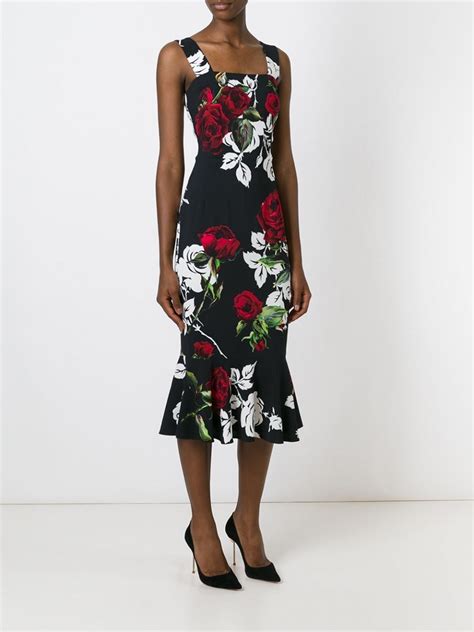 dolce gabbana black rose print flounce bottom|Charmeuse shirt dress with vintage rose print .